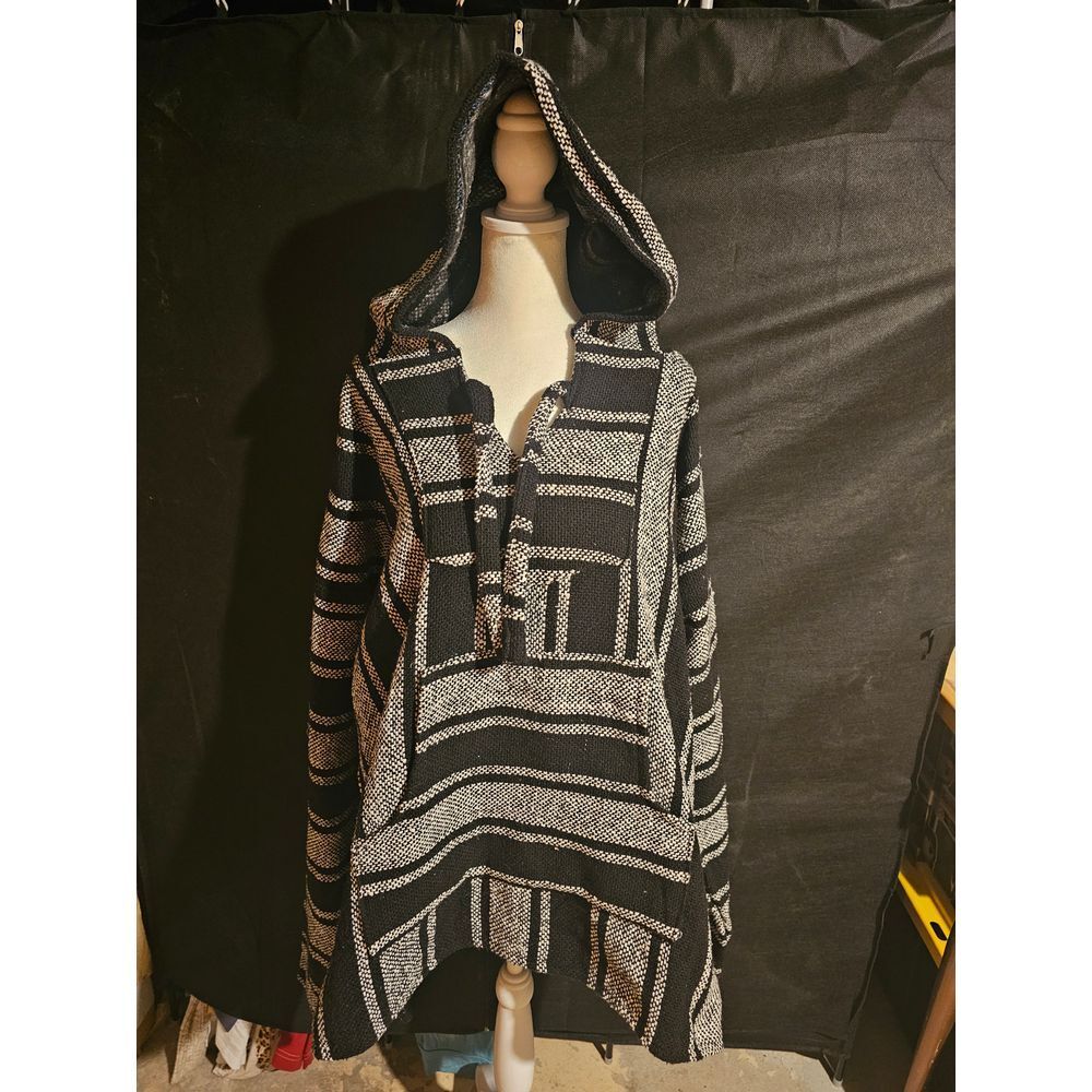 Artesanias‎ Sweater Mens xl Drug Rug Pullover dark blue Striped Hoodie